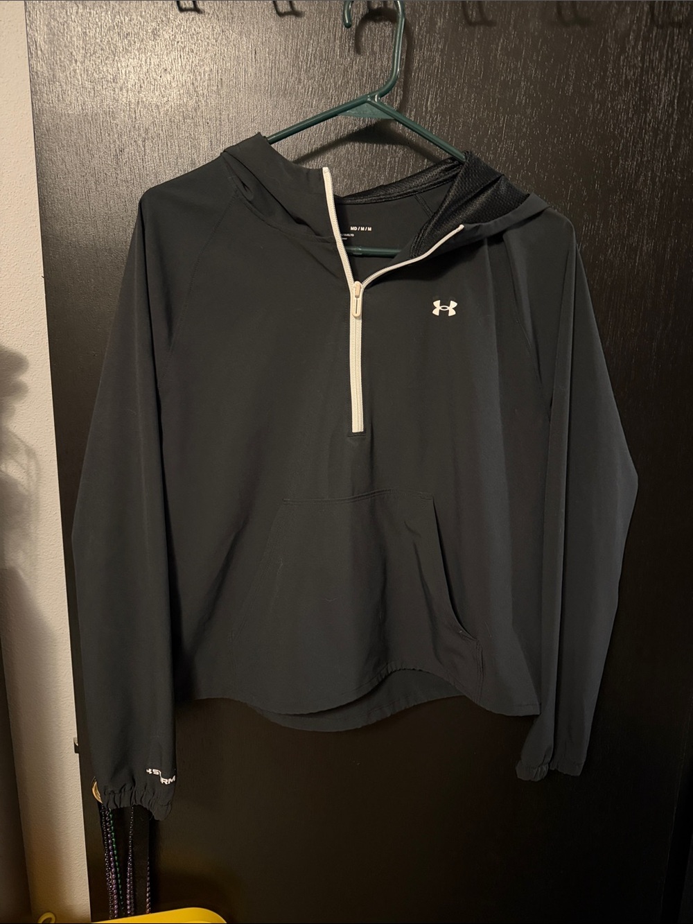 Under Armour Black Hooded Half-Zip Pullover with White Trim